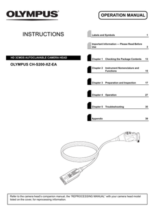 CH-S200-XZ-EA  HD 3CMOS AUTOCLAVABLE CAMERA HEAD Operation Manual Jan 2020