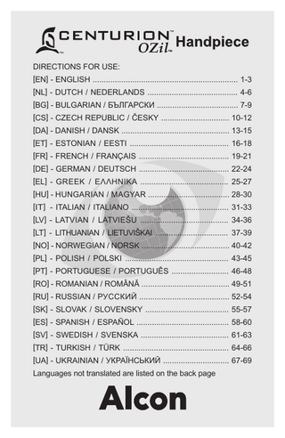 Centurion OZil Handpiece Directions for Use