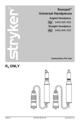 SONOPET Universal Handpieces Instructions for Use Rev AA March 2022