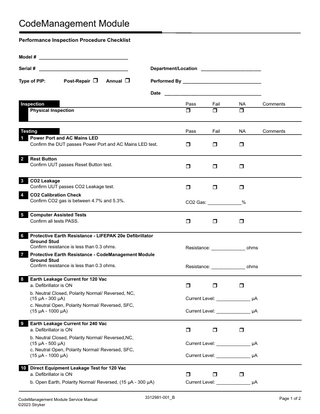 LIFEPAK 20e Performance Inspection Procedure Checklist (PIP)
