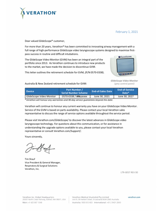 GlideScope Retirement Letter Rev 00 Feb 2021