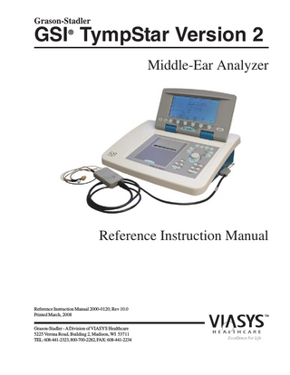 GSI TympStar Version 2 Reference Instruction Manual Rev 10.0 March 2008