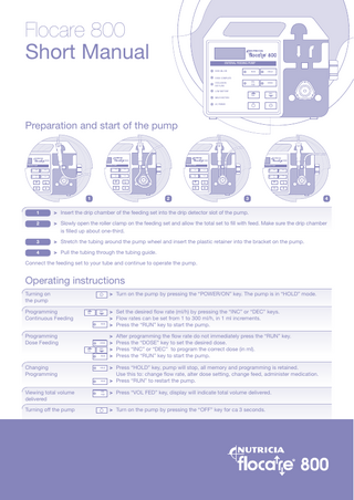 Flocare F800 Enteral Feeding Pump Short Manual