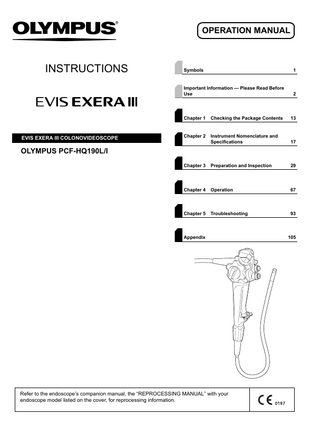 PCF-HQ190L-I EVIS EXERA III COLONOVIDEOSCOPE  Operation Manual March 2019