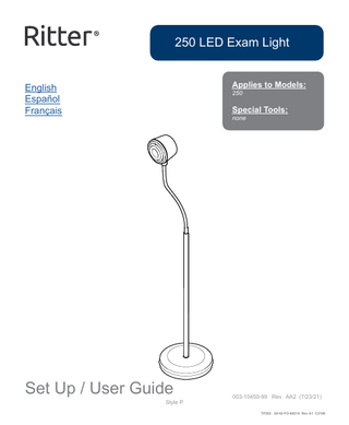 Midmark Ritter  250  LED Exam Light Rev AA2 Set Up and Users Guide July 2021