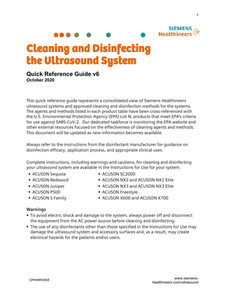 Cleaning and Disinfecting the Ultrasound System Quick Reference Guide V6 Oct 2020