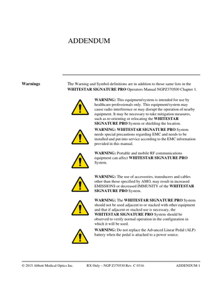 WHITESTAR SIGNATURE PRO Operators Manual Addendum Rev C March 2016