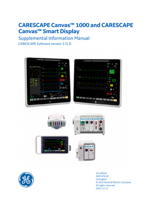 CARESCAPE Canvas 1000 and Canvas Smart Display Supplemental Information Manual sw ver 3 (3.3) 1st Edition