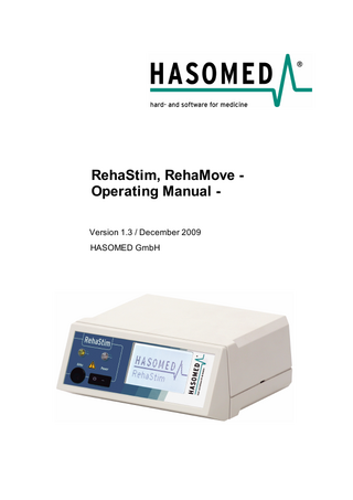 RehaStim, RehaMove Operating Manual Ver 1.3 Dec 2009