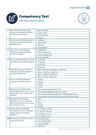 ABL9 Blood Gas Analyzer Competency Test