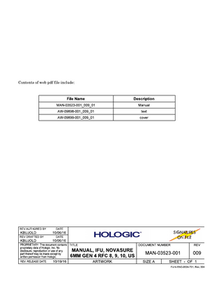 NovaSure ADVANCED Instructions for Use and Controller Operators Manual Rev 009 Oct 2016