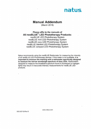 neoBLUE LED Phototherapy System Addendum Rev B March 2018