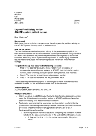 AQURE System Urgent Safety Notice March 2018