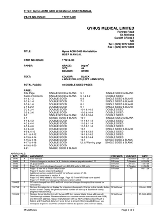 Gyrus ACMI G400 Workstation User Manual Issue HC Nov 2010