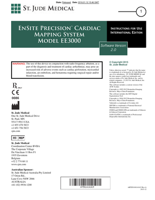 EnSite Precision Cardiac Mapping System EE3000 Instructions for Use SW ver 2.0