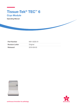 Tissue-Tek TEC 6 Cryo Module Operating Manual Aug 2018