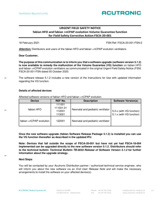 fabian series Urgent Field Safety Notice Feb 2021