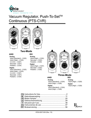 Vacuum Regulator Push-To-Set Continuous Instructions for Use Rev 10 Dec 2014