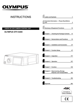 OTV-S400 VISERA ELITE II VIDEO SYSTEM CENTER Instructions Jan 2021