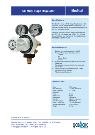 CE Medical Multi-stage Regulator Data Sheet Issue B Rev 1