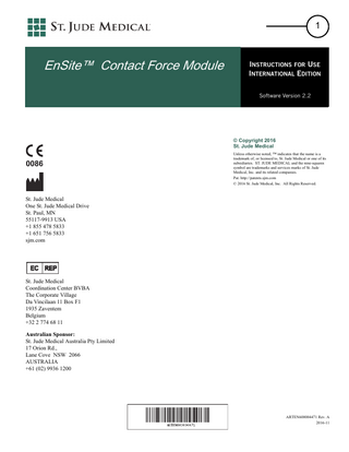 EnSite Contact Force Module Instructions For Use Ver 2.2 