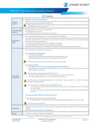 ROSA ONE Brain Application  3D Exams Quick Reference Guide March 2021