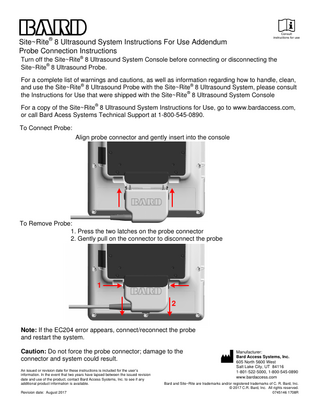 SiteRite 8 Instructions For Use Addendum Rev Aug 2017