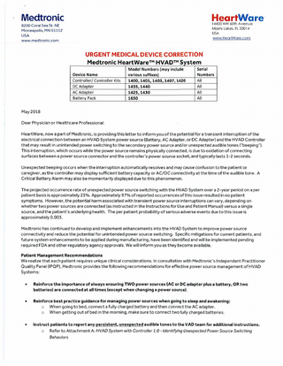 HeartWare HVAD System Urgent Medical Device Correction May 2018