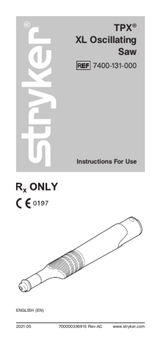 TPX IL Oscillating Saw Instructions for Use Rev AC May 2021