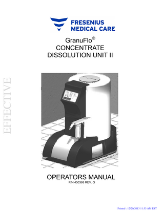 Granuflo Concentrate Dissolution Unit II Operators Manual Rev G