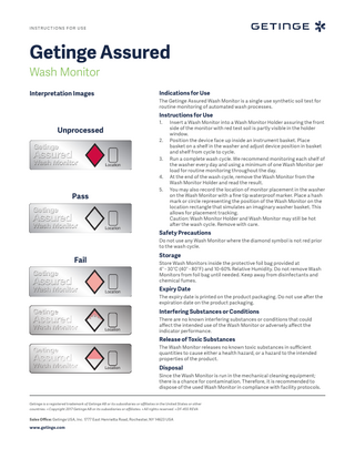 Getinge Assured Wash Monitor Instructions For Use 2017