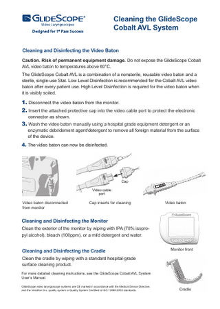 GlideScope Cobalt AVL Cleaning and Disinfection Infomation