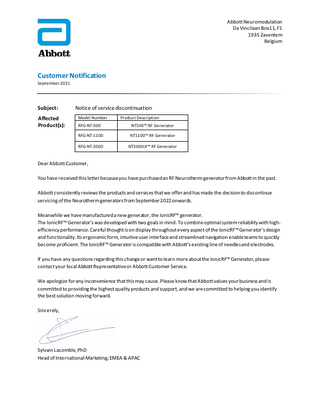 NT500 , NT1100 and NT2000iX Notice of Service Discontinuation Sept 2021