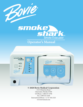 Table of Contents & List of Illustrations Section		Title										  Page  1.0		 1.1		 1.2		 1.3		 1.4		  SYSTEM DESCRIPTION Introduction Inspection Operational Information Cautions and Warnings  3  2.0		 2.1		 2.2		 2.3		 2.4		  OPERATING INSTRUCTIONS						 System Controls Bovie® SF35 Filter Instructions Set-up and Operation Specifications  11  3.0		 3.1		 3.2		 3.3		 3.4		  MAINTENANCE								 General Maintenance Information Cleaning Periodic Inspection Troubleshooting  20  4.0		 4.1		 4.2		  CUSTOMER SERVICE							 Equipment Return Ordering Information  21  5.0		  TERMS & WARRANTY							  22  Figure		Title										  Page  1		Control Panel									  10  Smoke Shark II Operator’s Manual: Page 2  