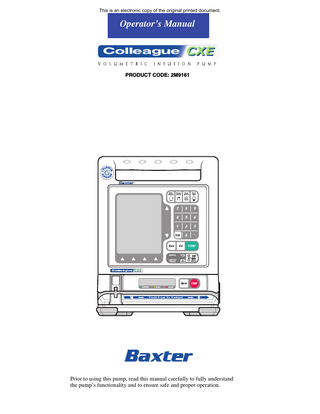 Colleague CXE Single Channel 2M9161 Operators Manual Rev G March 2007