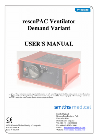 Pneupac rescuPAC Users Manual Issue 5 Aug 2010