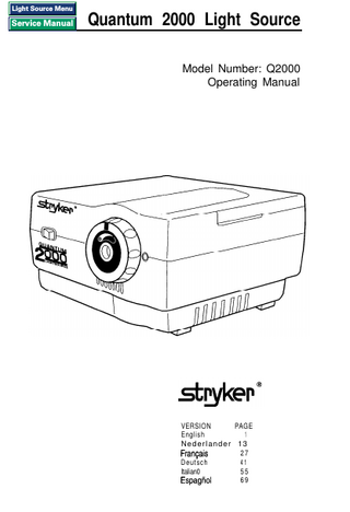 Quantum Q2000 Light Source Operating Instruction Manual Dec 1997