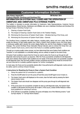 Omnifuse and Omnifuse PCA Syringe Pump Customer Infomation Bulletin August 2011