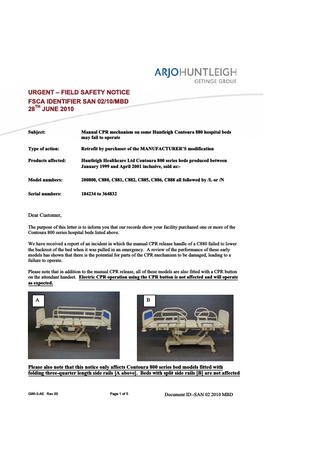 Contoura 800 series Urgent Field Safety Notice June 2010