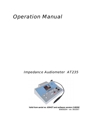 Impedance Audiometer AT235 Operation Manual sw ver 2.00200 ver June 2007