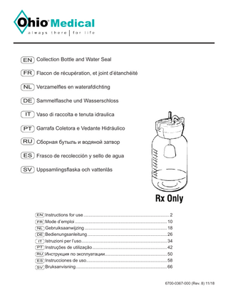 Collection Bottle and Water Seal for Vacuum Suction Units Instructions for Use Rev 8 Nov 2018