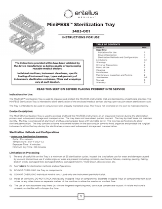 3483-001 MiniFESS Sterilization Tray Instructions for Use