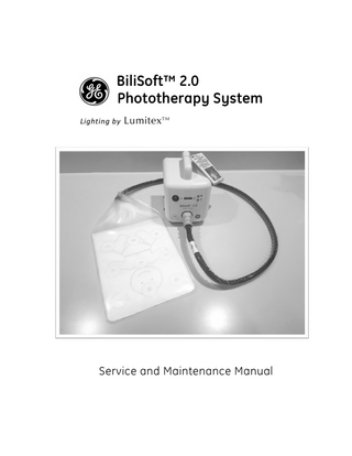 Table of Contents About this Manual ... v About this Product... vi Important Safety Information ... vii Service Language Disclaimer ... vii Safety Information ... xv Symbol Definitions... xv Chapter 1 Functional Description ...1-1 Modes of operation... 1-4 Chapter 2 Components and User Controls ...2-1 BiliSoft 2.0 Light Box... 2-1 BiliSoft 2.0 Fiberoptic Light Pad Assembly ... 2-4 Soft Cover Options (Disposables)... 2-5 Chapter 3 Troubleshooting ...3-1 Troubleshooting Guide ... 3-1 Chapter 4 Service Maintenance / Checkout Procedures ...4-1 Procedures Schedule ... 4-2 Environmental Requirements... 4-2 Tool Requirements ... 4-3 Maintenance and Checkout Procedures ... 4-3 Visual Inspection ... 4-3 Functional Checks ... 4-4 Light Intensity Check ... 4-5 Light Pad Output ... 4-5 Electrical Safety Tests ... 4-6 Leakage Current Checks... 4-7 Chapter 5 Replacement/Procedures ...5-1 Electrical Safety Checkout Procedure ... 5-1 Light Intensity Checkout Procedure ... 5-1 Air filter Cleaning/Replacement ... 5-1 LED Module Replacement... 5-2 Fan Replacement... 5-6 Accessing/Replacing Other Internal Components ... 5-7 iii  