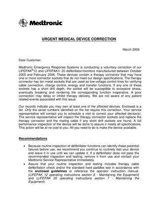 LIFEPAK 12 and 20 Urgent Field Safety Notice March 2006