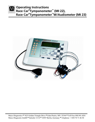 Race Car Tympanometer Models MI22 and MI23 Operating Instruction Rev D