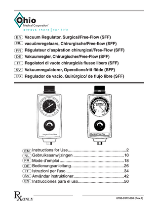 Vacuum Regulator, Surgical - Free-Flow Instructions for Use Rev 7 Feb 2014