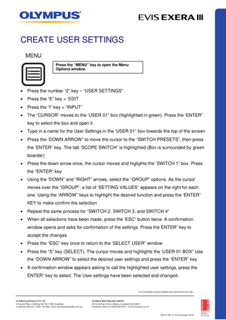 EVIS-EXERA III General User Guides for Light Sources, Video and Scopes Systems  Nov 2019