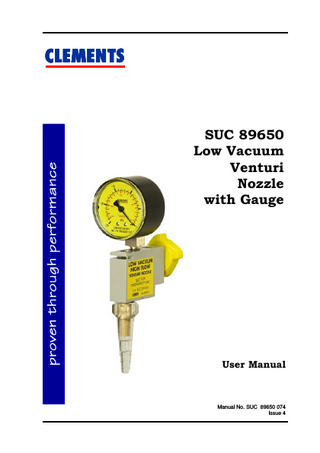 SUC 89650 Low Vacuum Venturi Nozzle User Manual Issue 4