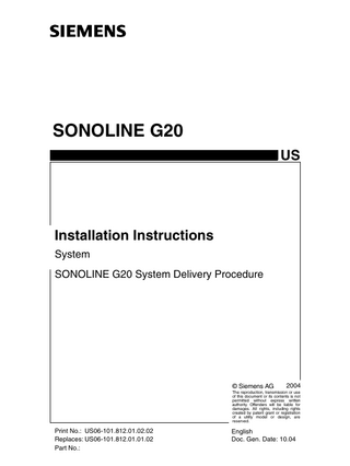 SONOLINE G20 Ultrasound Imaging System Installation Instructions Oct 2004