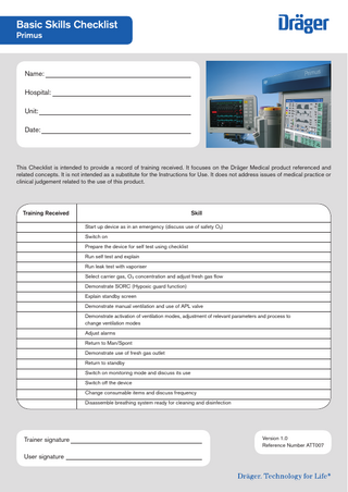 Primus Family Basic Skills Checklist ver 1.0 Dec 2010